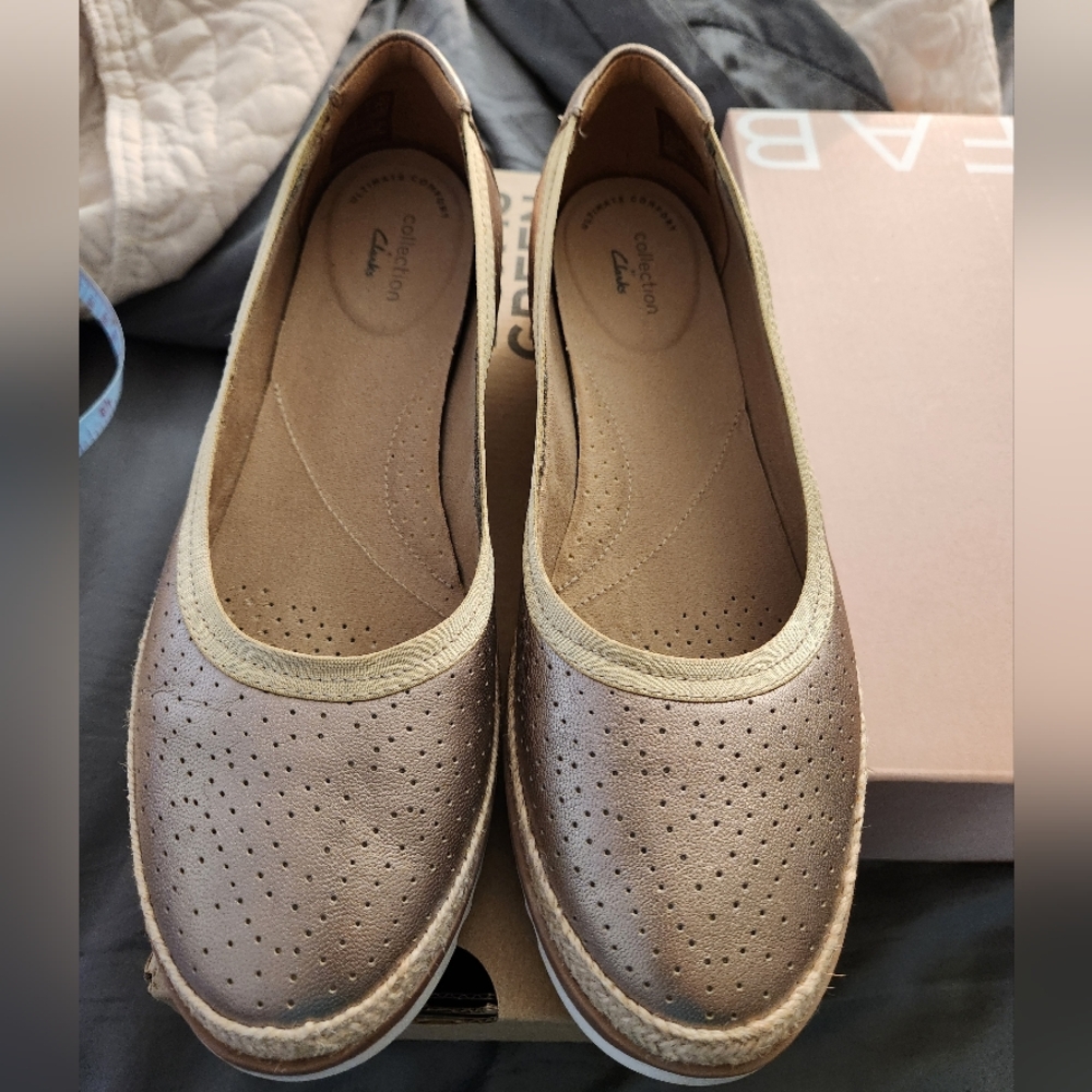 Clarks Women's Perforated Slip-On Flats - Gold